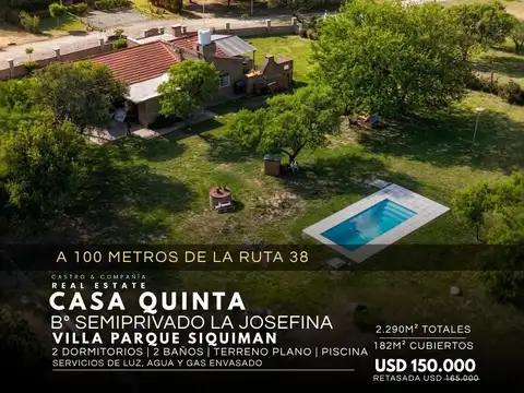 Venta Casa Quinta 2/3 Dormitorios Con Piscina Y 2.300 M2 De Parque En La Josefina, Parque Siquiman