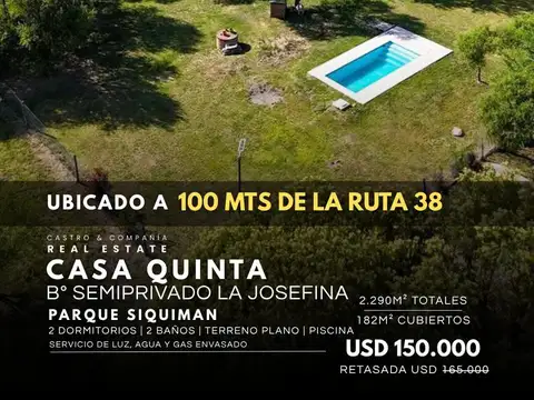 Venta Casa Quinta 2/3 Dormitorios Con Piscina Y 2.300 M2 De Parque En La Josefina, Parque Siquiman