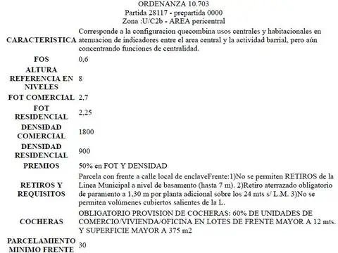 Terreno en Venta 9  mts Frente