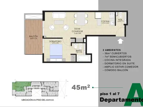 Departamento en Venta de 1 dormitorio