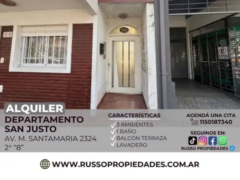 Alquiler Departamento 3 Ambientes- San Justo