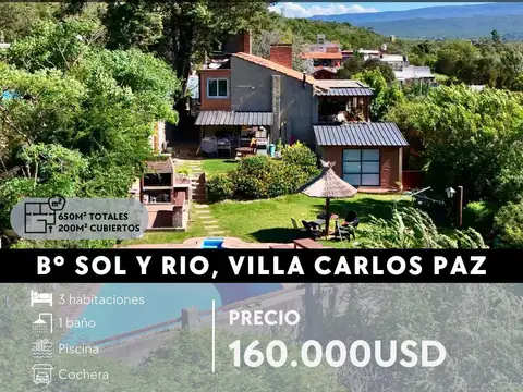 Venta Gran Casa De 2/3 Dormitorios C/Pileta Y Vista A Las Sierras. Bº Sol Y Río, Villa Carlos Paz