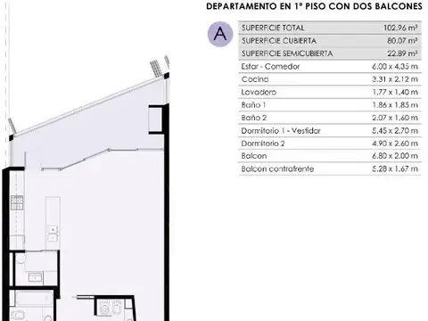 Departamento en Venta de 3 ambientes