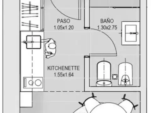 Departamento Monoambiente con 1 baño