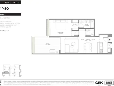 Departamento 3 ambientes con balcón aterrazado y parrilla en  Belgrano Chico.