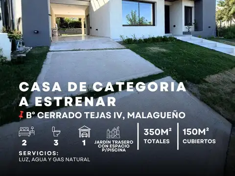 Venta Casa A Estrenar Planta Única de 2 Dormitorios en Barrio Cerrado Tejas IV - Malagueño