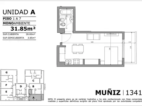 Departamento 2 ambientes con 1 baño