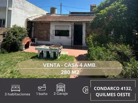 VENTA CASA 4 AMBIENTES CON COCHERA Y PATIO - QUILMES OESTE
