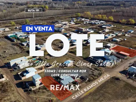 LOTE EN VENTA | LOTEO ALTA GRACIA | CINCO SALTOS
