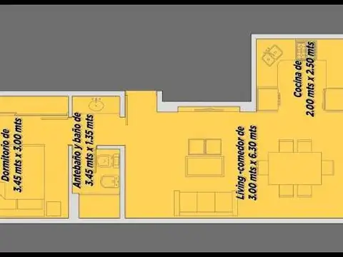 Departamento 2 ambientes con 1 baño