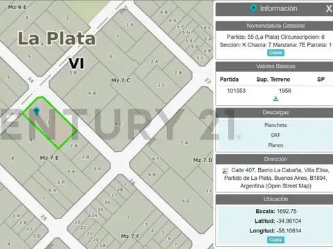 Terreno en Venta de 1958,0 m2