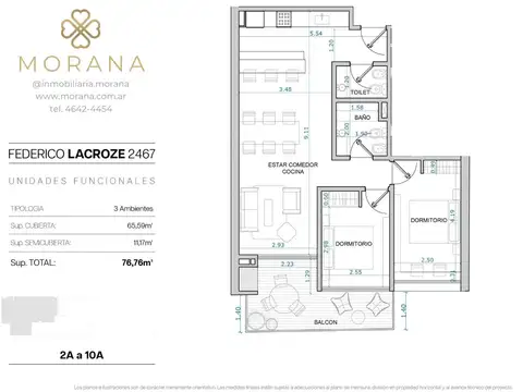 Departamento 3 ambientes. | Federico Lacroze al 2400 -  6°A