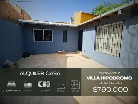 Casa en alquiler c/ cochera en Villa Hipódromo