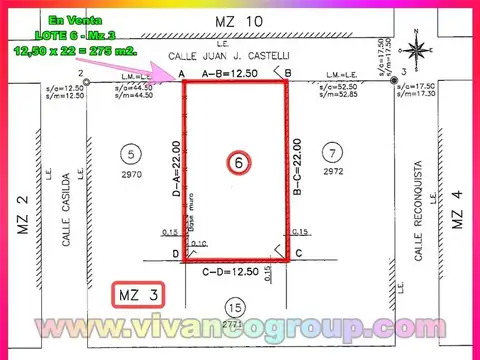 Terreno en Venta 22  mts Fondo