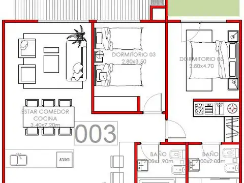 Departamento en Venta de 3 ambientes