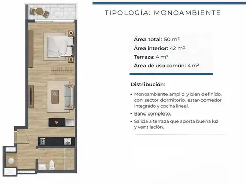 Monoambiente con terraza en Pocitos
