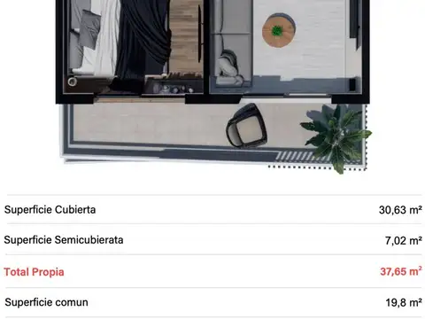 Departamento en Venta de 1 dormitorio