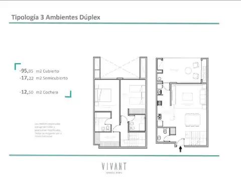 Departamento 3 ambientes con 2 baños