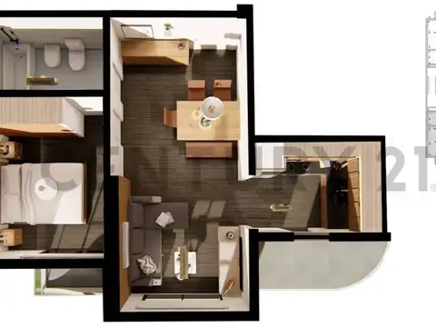 Departamento 2 ambientes con 1 baño