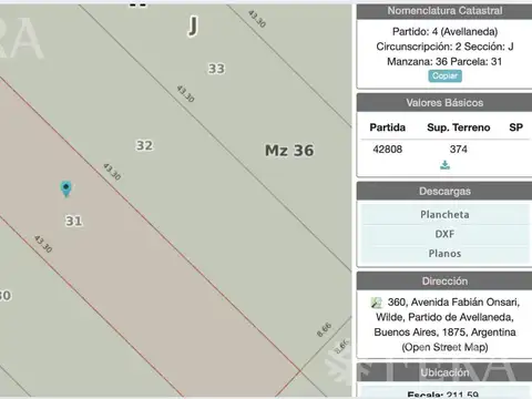 Terreno en Venta 43  mts Fondo