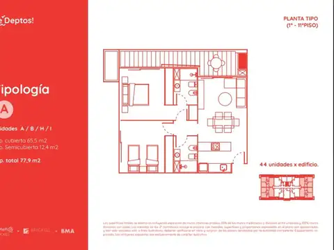 Departamento 3 ambientes con 2 baños