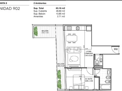 Departamento en Venta de 2 ambientes
