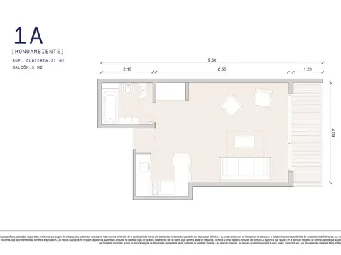Departamento monoambiente en venta en Villa del Parque