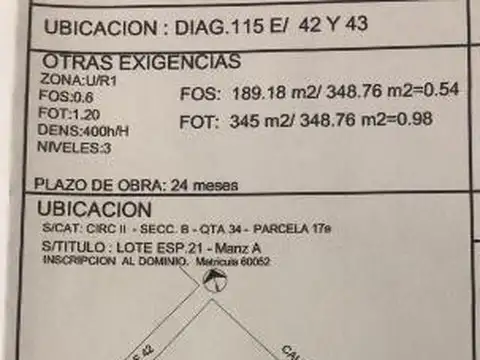 Terreno en Venta de 348,0 m2