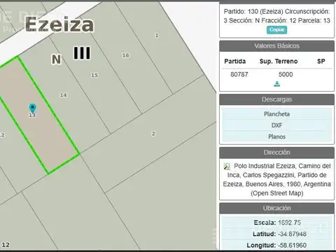 Terreno industrial en venta 10.000 m2 Polo Industrial Ezeiza, GBA Sur