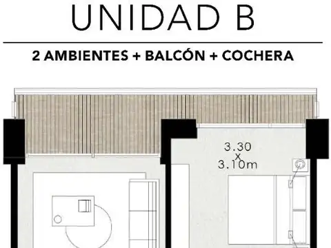 Departamento 2 ambientes con 2 baños