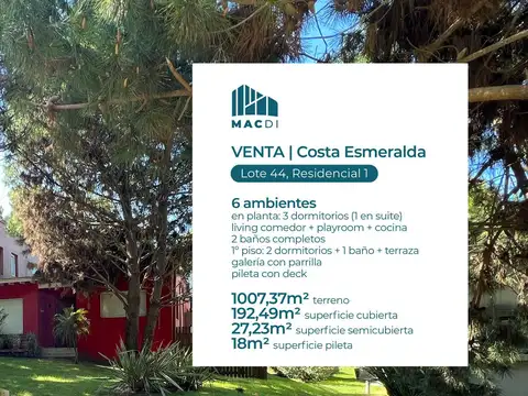 Excelente Casa en Venta en el barrio Residencial I de Costa Esmeralda.