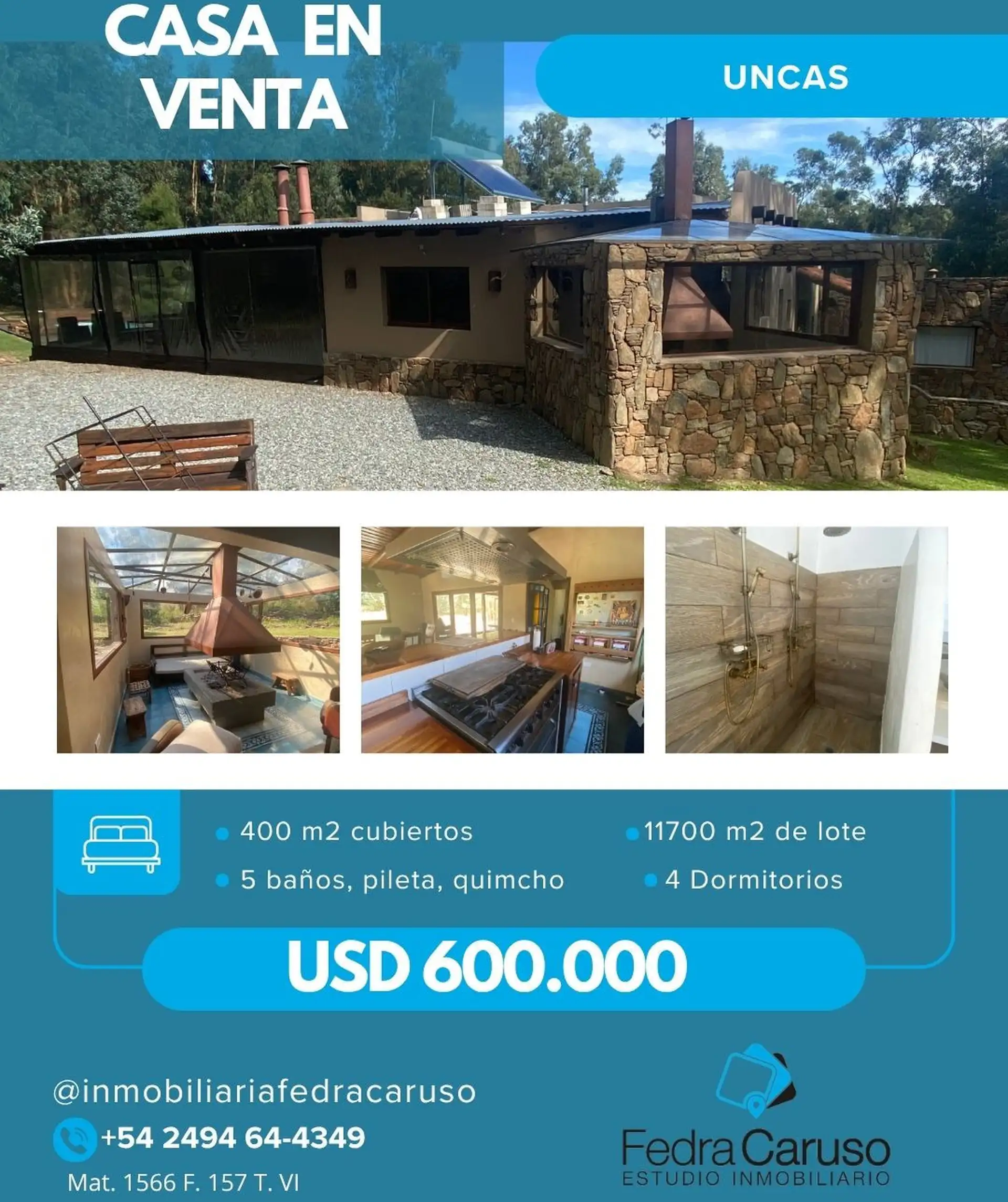 Casa quinta en Zona Uncas | Amplio lote y piscina