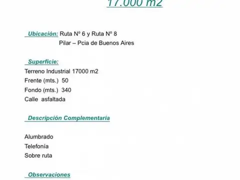 Terreno en Venta en Pilar Centro, USD 699.000