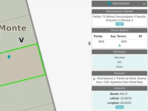 Fracción de 3200m2 venta sobre Ruta 3, San Miguel del Monte